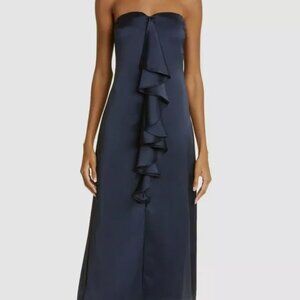 Ramy Brook Women's Blue Satin Strapless Sweetheart Midi A-Line Dress Size 6